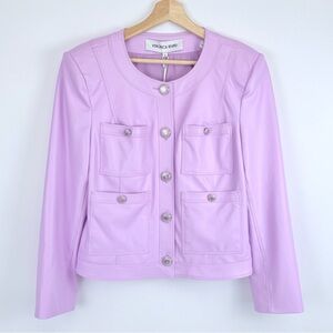NWT Veronica Beard Ozuna Faux Leather Jacket Barely Orchid Lilac Purple Size 12